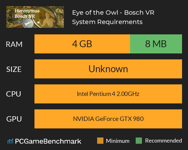 Eye of the Owl - Bosch VR System Requirements PC Graph - Can I Run Eye of the Owl - Bosch VR Eye of the Owl - Bosch VR System Requirements PC Graph - Can I Run Eye of the Owl - Bosch VR