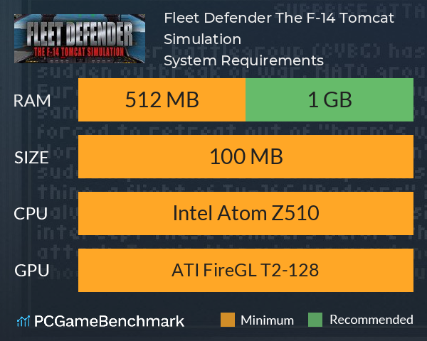 Fleet Defender: The F-14 Tomcat Simulation System Requirements PC Graph - Can I Run Fleet Defender: The F-14 Tomcat Simulation