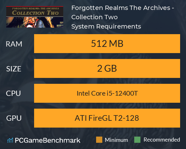 Forgotten Realms: The Archives - Collection Two System Requirements PC Graph - Can I Run Forgotten Realms: The Archives - Collection Two Forgotten Realms: The Archives - Collection Two System Requirements PC Graph - Can I Run Forgotten Realms: The Archives - Collection Two