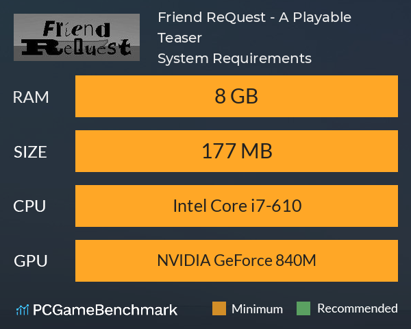Friend ReQuest - A Playable Teaser System Requirements PC Graph - Can I Run Friend ReQuest - A Playable Teaser Friend ReQuest - A Playable Teaser System Requirements PC Graph - Can I Run Friend ReQuest - A Playable Teaser