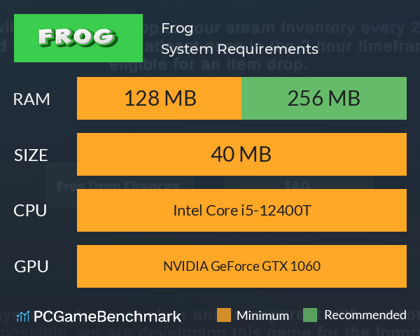 Frog System Requirements PC Graph - Can I Run Frog Frog System Requirements PC Graph - Can I Run Frog