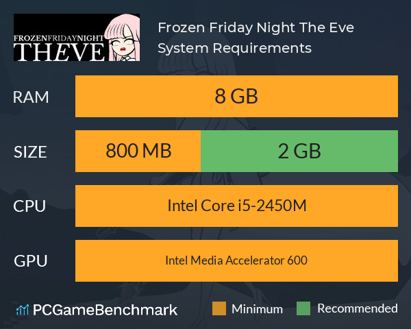 Frozen Friday Night: The Eve System Requirements PC Graph - Can I Run Frozen Friday Night: The Eve Frozen Friday Night: The Eve System Requirements PC Graph - Can I Run Frozen Friday Night: The Eve