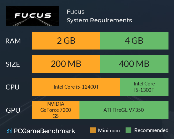 Fucus System Requirements PC Graph - Can I Run Fucus