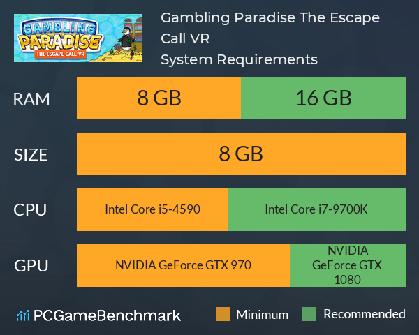 Gambling Paradise: The Escape Call VR System Requirements PC Graph - Can I Run Gambling Paradise: The Escape Call VR Gambling Paradise: The Escape Call VR System Requirements PC Graph - Can I Run Gambling Paradise: The Escape Call VR