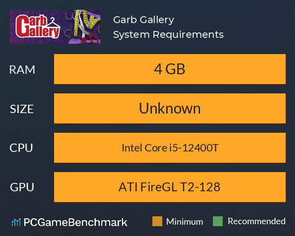 Garb Gallery System Requirements PC Graph - Can I Run Garb Gallery Garb Gallery System Requirements PC Graph - Can I Run Garb Gallery