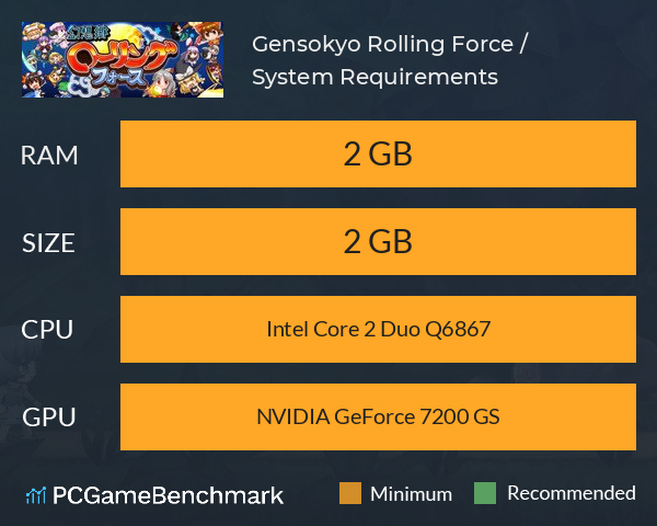 Gensokyo Rolling Force / 幻想郷ローリングフォース System Requirements PC Graph - Can I Run Gensokyo Rolling Force / 幻想郷ローリングフォース Gensokyo Rolling Force / 幻想郷ローリングフォース System Requirements PC Graph - Can I Run Gensokyo Rolling Force / 幻想郷ローリングフォース