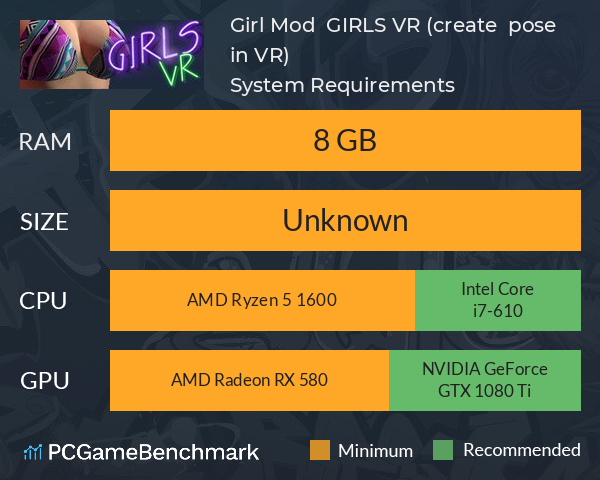 Girl Mod | GIRLS VR (create + pose in VR) System Requirements PC Graph - Can I Run Girl Mod | GIRLS VR (create + pose in VR)