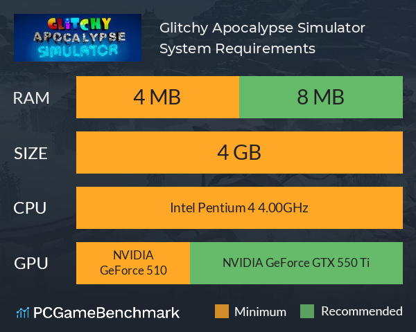 Glitchy Apocalypse Simulator System Requirements PC Graph - Can I Run Glitchy Apocalypse Simulator Glitchy Apocalypse Simulator System Requirements PC Graph - Can I Run Glitchy Apocalypse Simulator