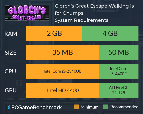 Glorch's Great Escape: Walking is for Chumps System Requirements PC Graph - Can I Run Glorch's Great Escape: Walking is for Chumps Glorch's Great Escape: Walking is for Chumps System Requirements PC Graph - Can I Run Glorch's Great Escape: Walking is for Chumps