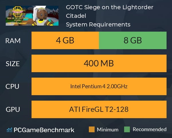 GOTC: Siege on the Lightorder Citadel System Requirements PC Graph - Can I Run GOTC: Siege on the Lightorder Citadel GOTC: Siege on the Lightorder Citadel System Requirements PC Graph - Can I Run GOTC: Siege on the Lightorder Citadel