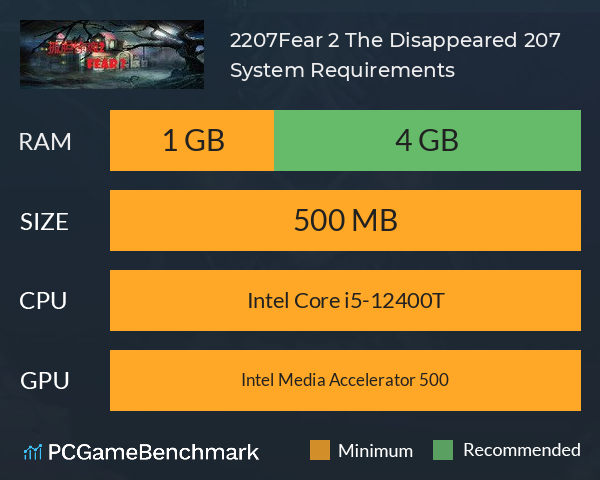 孤胆惊魂2：消失的207（Fear 2: The Disappeared 207） System Requirements PC Graph - Can I Run 孤胆惊魂2：消失的207（Fear 2: The Disappeared 207）