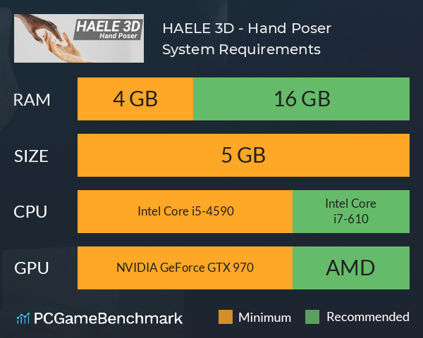 HAELE 3D - Hand Poser System Requirements PC Graph - Can I Run HAELE 3D - Hand Poser