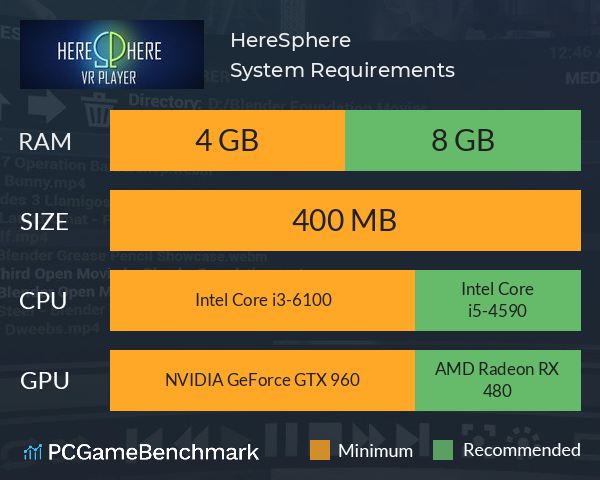 HereSphere System Requirements PC Graph - Can I Run HereSphere