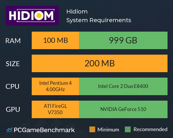 Hidiom System Requirements PC Graph - Can I Run Hidiom Hidiom System Requirements PC Graph - Can I Run Hidiom