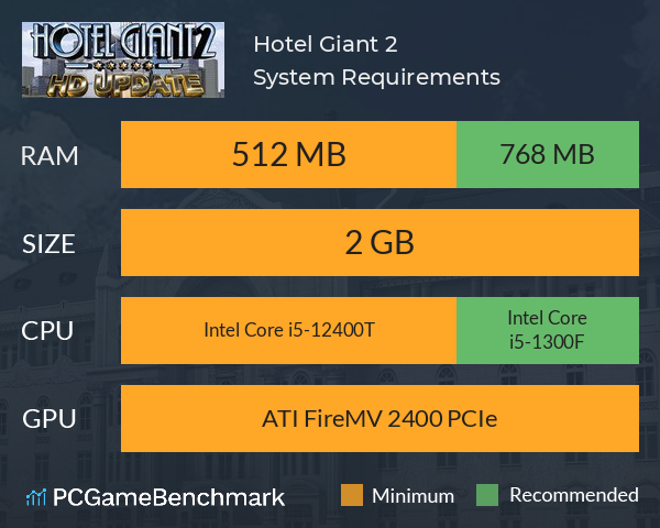 Hotel Giant 2 System Requirements PC Graph - Can I Run Hotel Giant 2 Hotel Giant 2 System Requirements PC Graph - Can I Run Hotel Giant 2