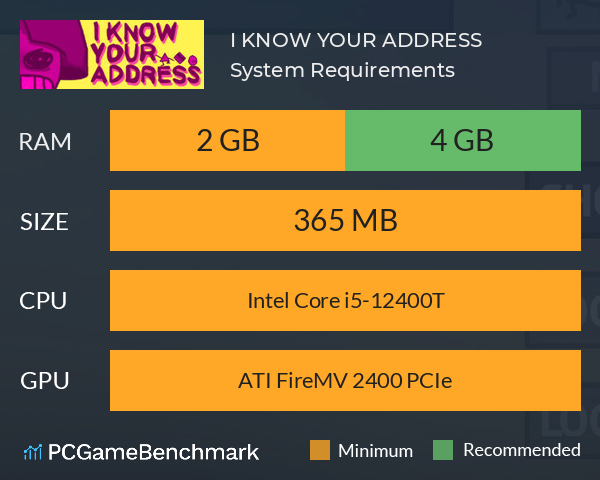 I KNOW YOUR ADDRESS System Requirements PC Graph - Can I Run I KNOW YOUR ADDRESS I KNOW YOUR ADDRESS System Requirements PC Graph - Can I Run I KNOW YOUR ADDRESS