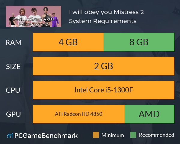 I will obey you, Mistress 2 System Requirements PC Graph - Can I Run I will obey you, Mistress 2 I will obey you, Mistress 2 System Requirements PC Graph - Can I Run I will obey you, Mistress 2