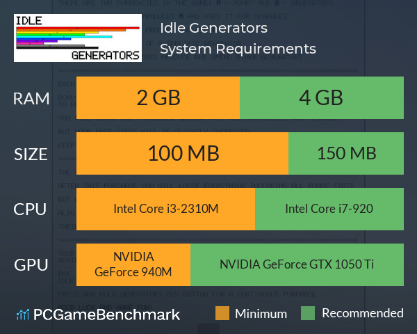 Idle: Generators System Requirements PC Graph - Can I Run Idle: Generators Idle: Generators System Requirements PC Graph - Can I Run Idle: Generators