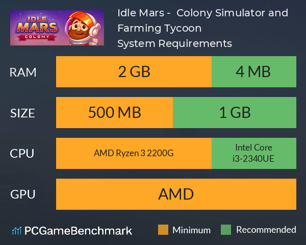 Idle Mars - Colony Simulator and Farming Tycoon System Requirements PC Graph - Can I Run Idle Mars - Colony Simulator and Farming Tycoon Idle Mars - Colony Simulator and Farming Tycoon System Requirements PC Graph - Can I Run Idle Mars - Colony Simulator and Farming Tycoon