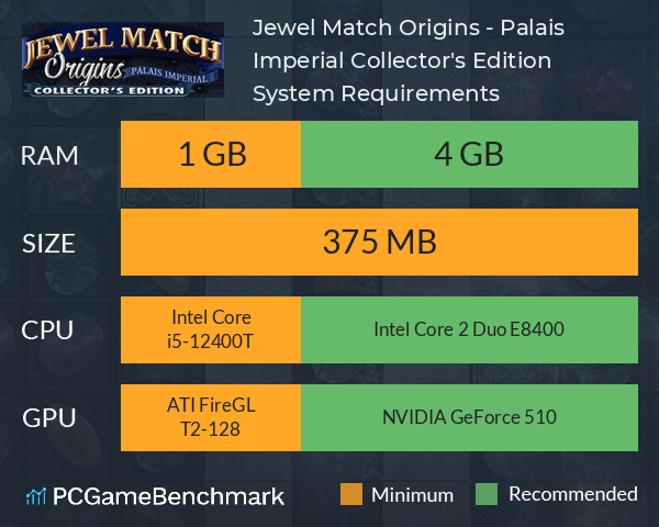 Jewel Match Origins - Palais Imperial Collector's Edition System Requirements PC Graph - Can I Run Jewel Match Origins - Palais Imperial Collector's Edition Jewel Match Origins - Palais Imperial Collector's Edition System Requirements PC Graph - Can I Run Jewel Match Origins - Palais Imperial Collector's Edition