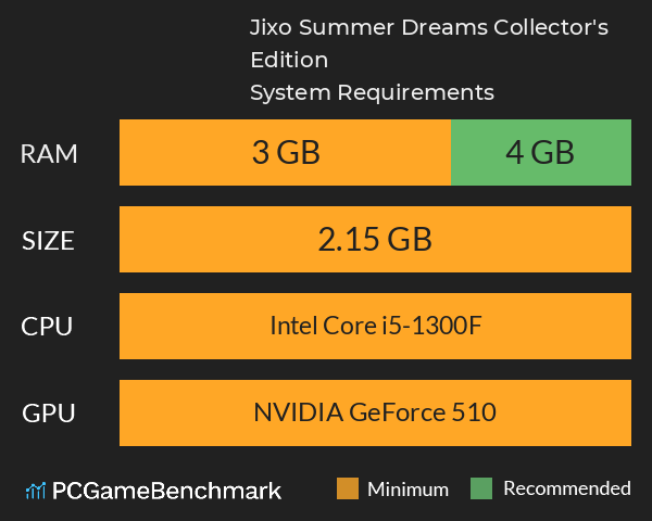 Jixo: Summer Dreams Collector's Edition System Requirements PC Graph - Can I Run Jixo: Summer Dreams Collector's Edition Jixo: Summer Dreams Collector's Edition System Requirements PC Graph - Can I Run Jixo: Summer Dreams Collector's Edition