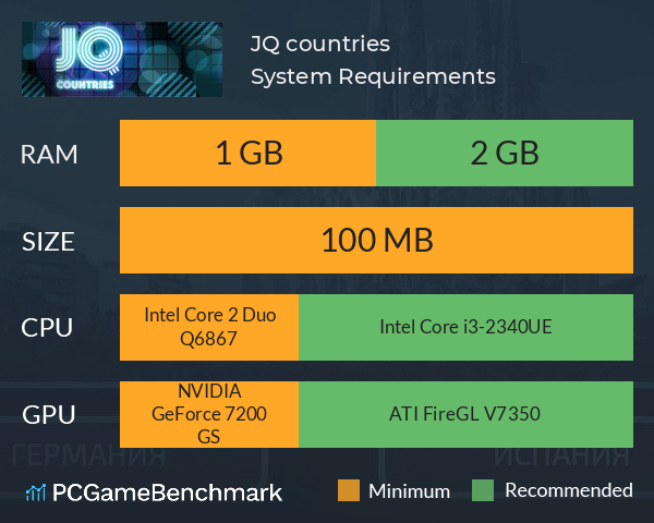JQ: countries System Requirements PC Graph - Can I Run JQ: countries JQ: countries System Requirements PC Graph - Can I Run JQ: countries
