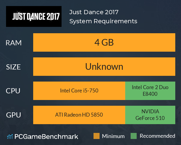 Just Dance 2017 System Requirements PC Graph - Can I Run Just Dance 2017