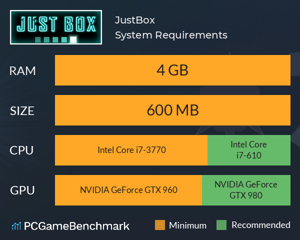 JustBox System Requirements PC Graph - Can I Run JustBox JustBox System Requirements PC Graph - Can I Run JustBox