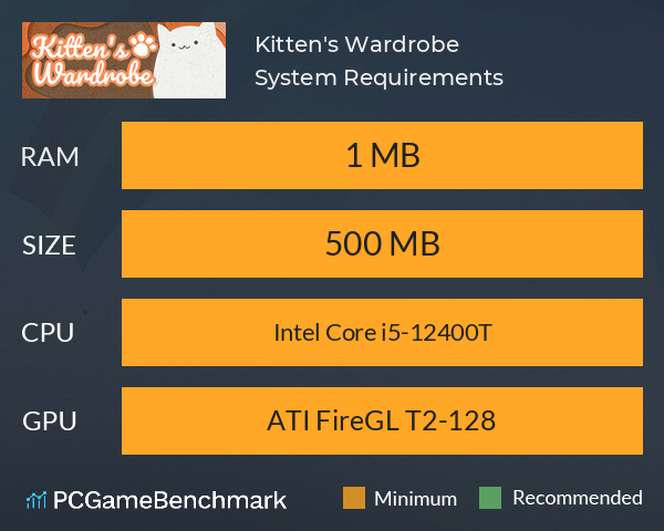 Kitten's Wardrobe System Requirements PC Graph - Can I Run Kitten's Wardrobe Kitten's Wardrobe System Requirements PC Graph - Can I Run Kitten's Wardrobe