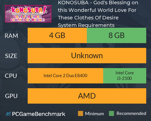 KONOSUBA - God's Blessing on this Wonderful World! Love For These Clothes Of Desire! System Requirements PC Graph - Can I Run KONOSUBA - God's Blessing on this Wonderful World! Love For These Clothes Of Desire!