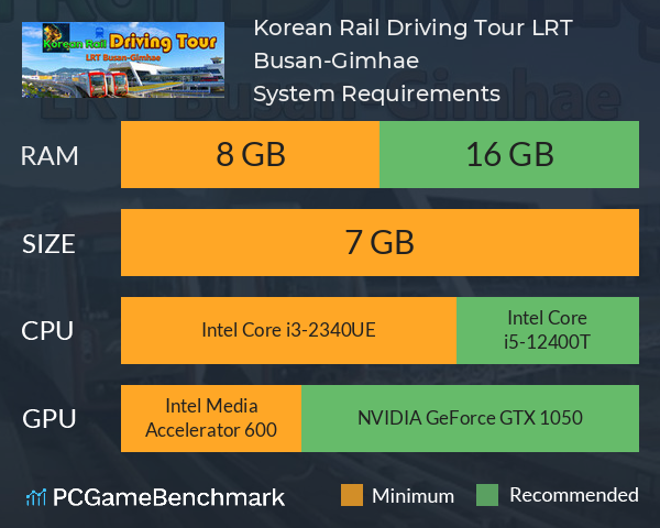 Korean Rail Driving Tour LRT Busan-Gimhae System Requirements PC Graph - Can I Run Korean Rail Driving Tour LRT Busan-Gimhae Korean Rail Driving Tour LRT Busan-Gimhae System Requirements PC Graph - Can I Run Korean Rail Driving Tour LRT Busan-Gimhae