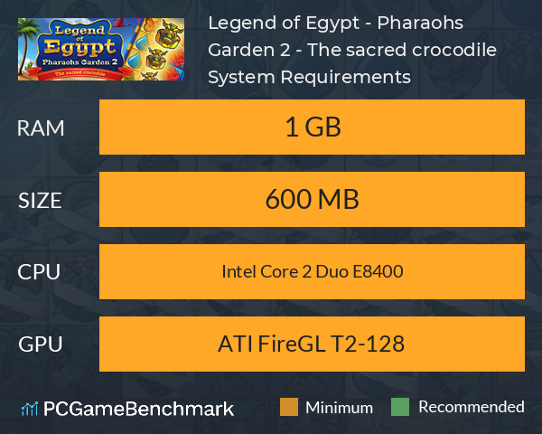 Legend of Egypt - Pharaohs Garden 2 - The sacred crocodile System Requirements PC Graph - Can I Run Legend of Egypt - Pharaohs Garden 2 - The sacred crocodile