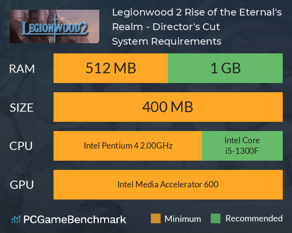 Legionwood 2: Rise of the Eternal's Realm - Director's Cut System Requirements PC Graph - Can I Run Legionwood 2: Rise of the Eternal's Realm - Director's Cut Legionwood 2: Rise of the Eternal's Realm - Director's Cut System Requirements PC Graph - Can I Run Legionwood 2: Rise of the Eternal's Realm - Director's Cut
