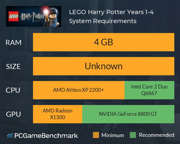 LEGO Harry Potter: Years 1-4 System Requirements PC Graph - Can I Run LEGO Harry Potter: Years 1-4