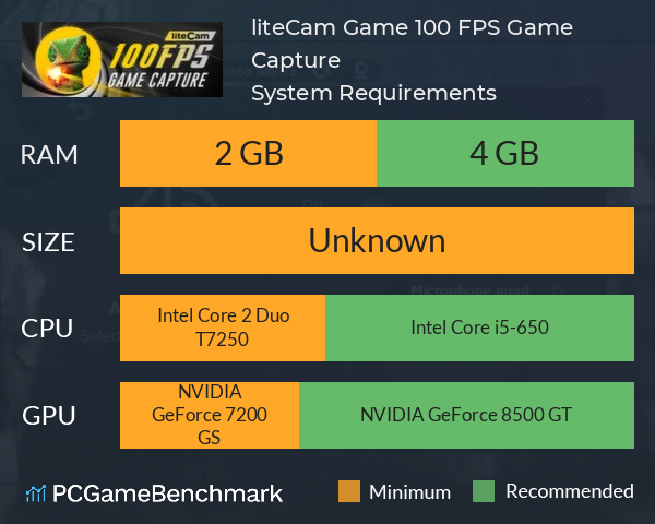 liteCam Game: 100 FPS Game Capture System Requirements PC Graph - Can I Run liteCam Game: 100 FPS Game Capture