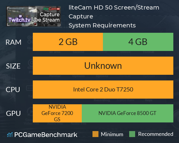 liteCam HD 5.0: Screen/Stream Capture System Requirements PC Graph - Can I Run liteCam HD 5.0: Screen/Stream Capture