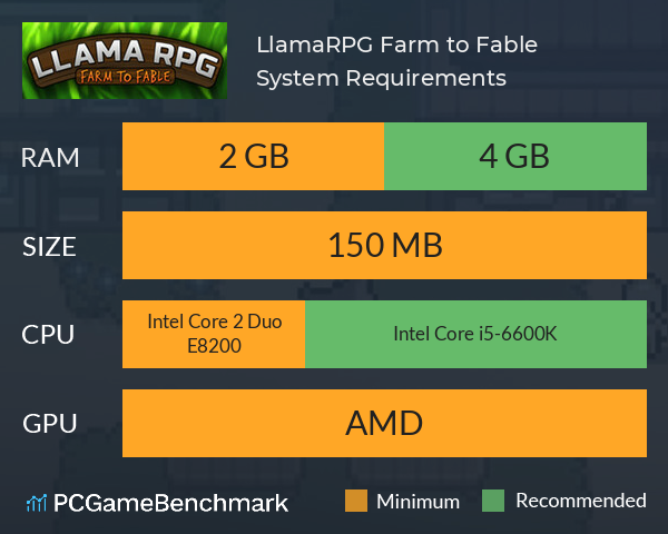 LlamaRPG: Farm to Fable System Requirements PC Graph - Can I Run LlamaRPG: Farm to Fable LlamaRPG: Farm to Fable System Requirements PC Graph - Can I Run LlamaRPG: Farm to Fable