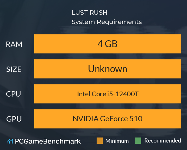 LUST RUSH System Requirements PC Graph - Can I Run LUST RUSH LUST RUSH System Requirements PC Graph - Can I Run LUST RUSH