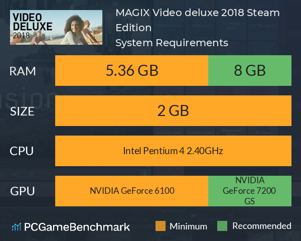 MAGIX Video deluxe 2018 Steam Edition System Requirements PC Graph - Can I Run MAGIX Video deluxe 2018 Steam Edition