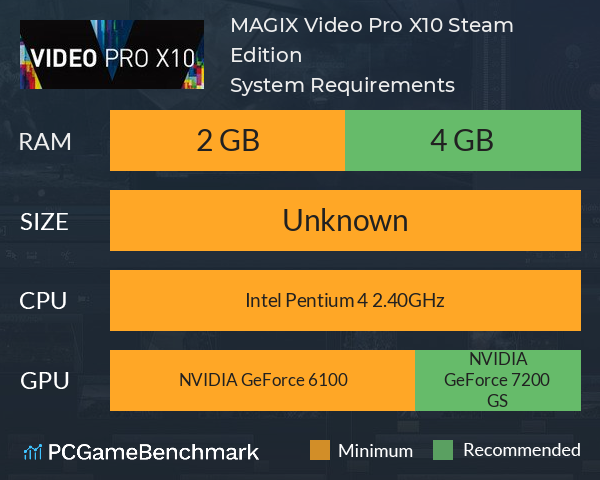 MAGIX Video Pro X10 Steam Edition System Requirements PC Graph - Can I Run MAGIX Video Pro X10 Steam Edition