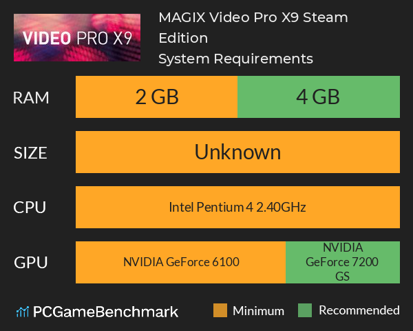 MAGIX Video Pro X9 Steam Edition System Requirements PC Graph - Can I Run MAGIX Video Pro X9 Steam Edition MAGIX Video Pro X9 Steam Edition System Requirements PC Graph - Can I Run MAGIX Video Pro X9 Steam Edition