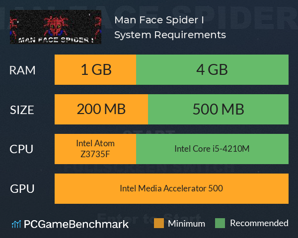 Man Face Spider I System Requirements PC Graph - Can I Run Man Face Spider I Man Face Spider I System Requirements PC Graph - Can I Run Man Face Spider I