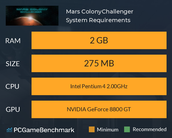 Mars Colony:Challenger System Requirements PC Graph - Can I Run Mars Colony:Challenger