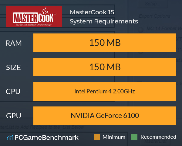 MasterCook 15 System Requirements PC Graph - Can I Run MasterCook 15