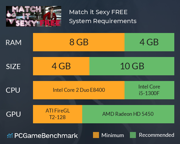 Match it Sexy: FREE System Requirements PC Graph - Can I Run Match it Sexy: FREE Match it Sexy: FREE System Requirements PC Graph - Can I Run Match it Sexy: FREE