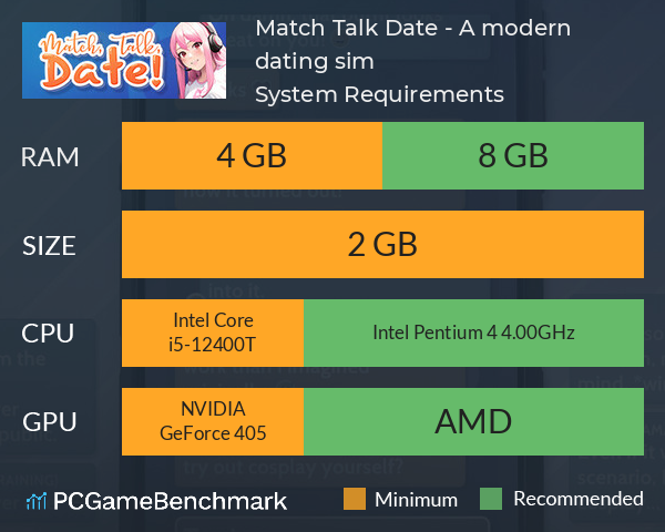 Match, Talk, Date! - A modern dating sim! System Requirements PC Graph - Can I Run Match, Talk, Date! - A modern dating sim!