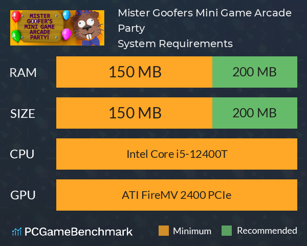 Mister Goofer’s Mini Game Arcade Party! System Requirements PC Graph - Can I Run Mister Goofer’s Mini Game Arcade Party! Mister Goofer’s Mini Game Arcade Party! System Requirements PC Graph - Can I Run Mister Goofer’s Mini Game Arcade Party!