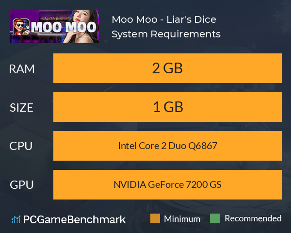 Moo Moo - Liar's Dice System Requirements PC Graph - Can I Run Moo Moo - Liar's Dice Moo Moo - Liar's Dice System Requirements PC Graph - Can I Run Moo Moo - Liar's Dice