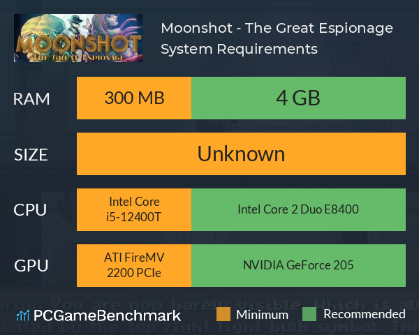 Moonshot - The Great Espionage System Requirements PC Graph - Can I Run Moonshot - The Great Espionage Moonshot - The Great Espionage System Requirements PC Graph - Can I Run Moonshot - The Great Espionage