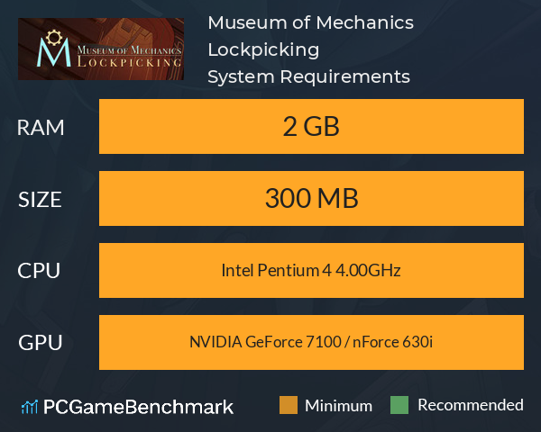 Museum of Mechanics: Lockpicking System Requirements PC Graph - Can I Run Museum of Mechanics: Lockpicking